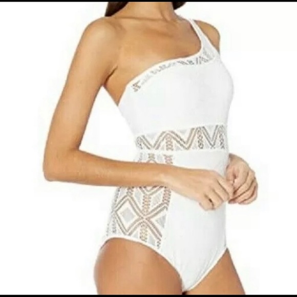 NWOT BECCA Color Play Asymmetrical One-Piece Swimsuit - Picture 6 of 11